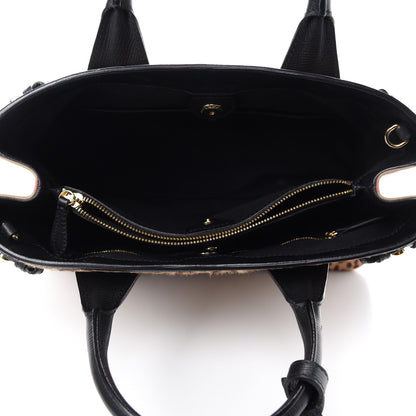 Burberry Calf Hair Leopard Print House Check Medium Banner Tote Black 5 of 14