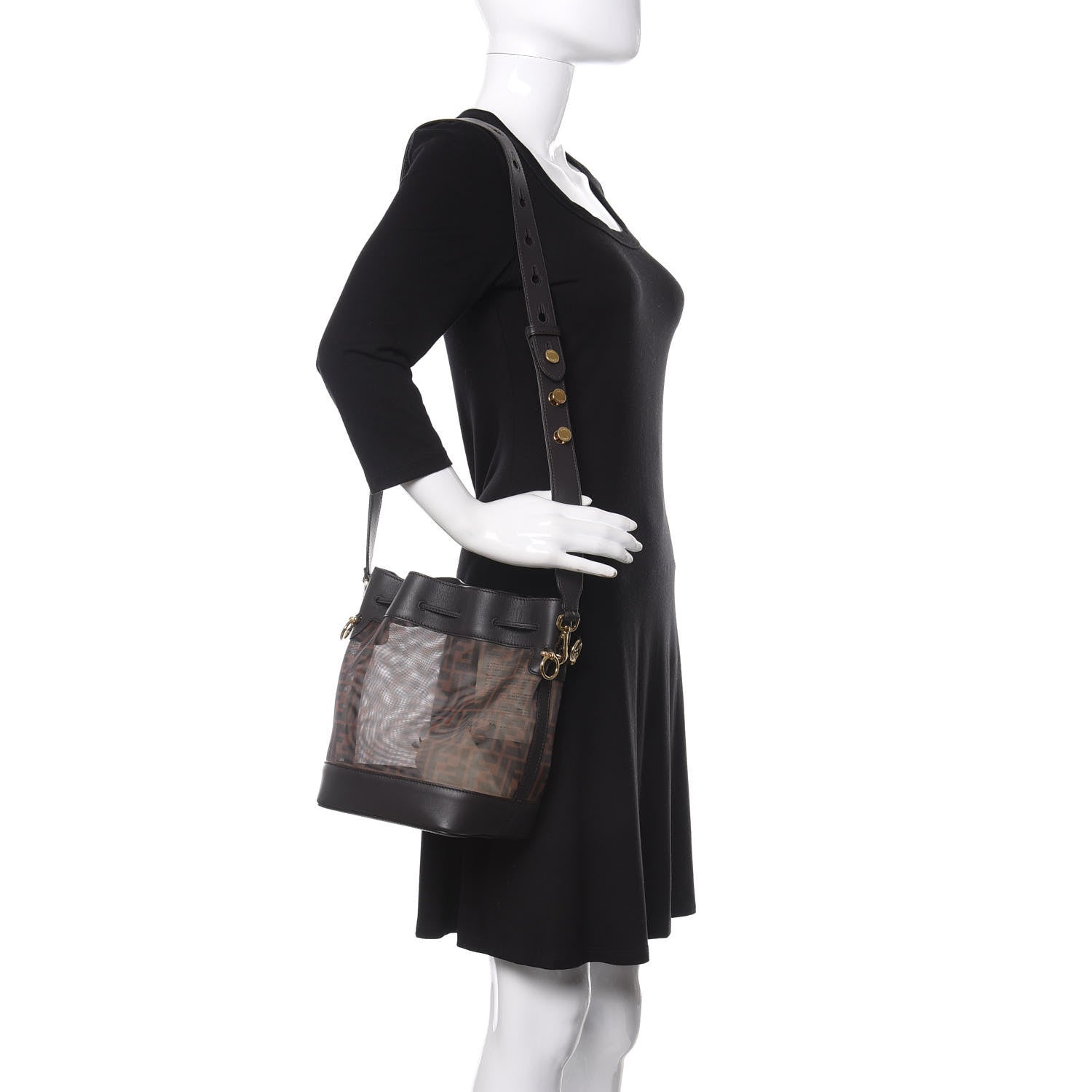 Fendi Mesh Vitello Grace F is Fendi FF 1974 Grande Mon Tresor Bucket Bag Marrone Black Ebano 2 of 12