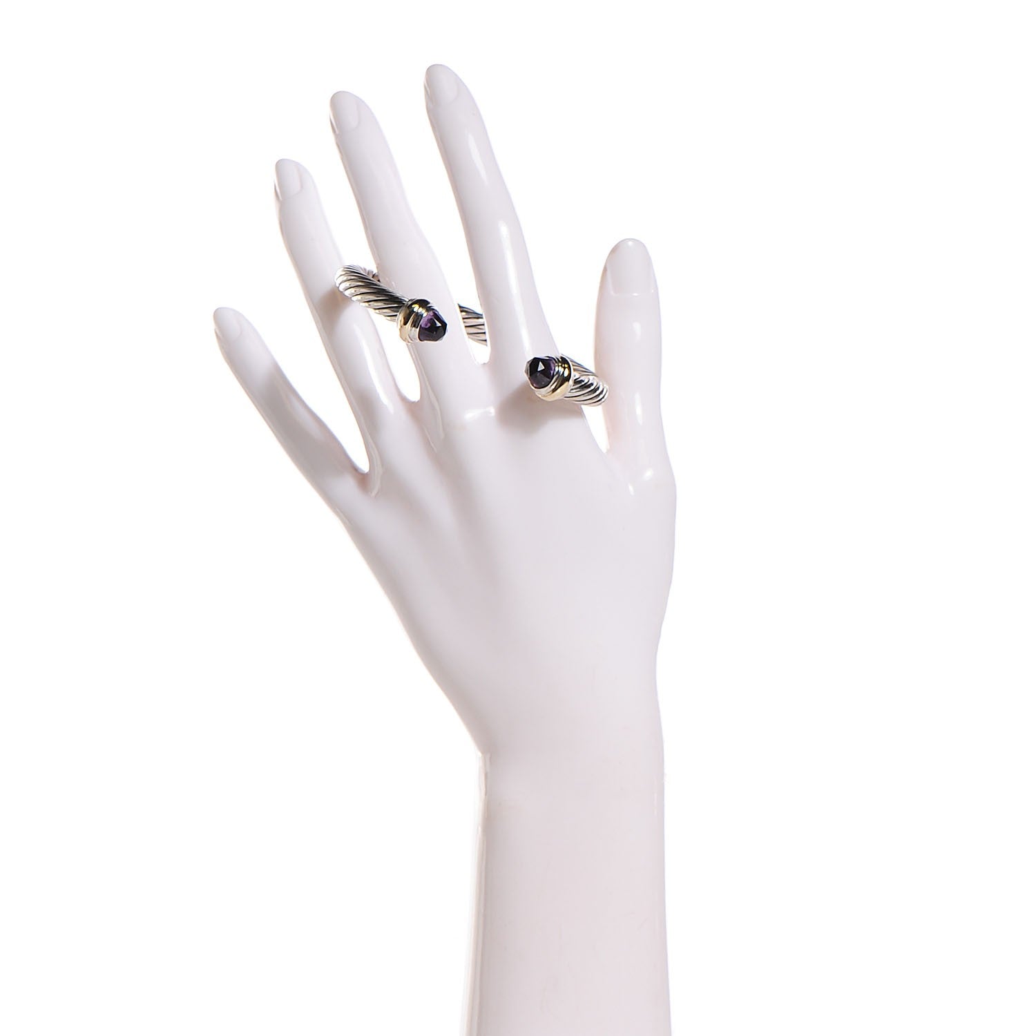 David Yurman Sterling Silver 14K Yellow Gold Amethyst 7mm Cable Classics Bracelet 2 of 5