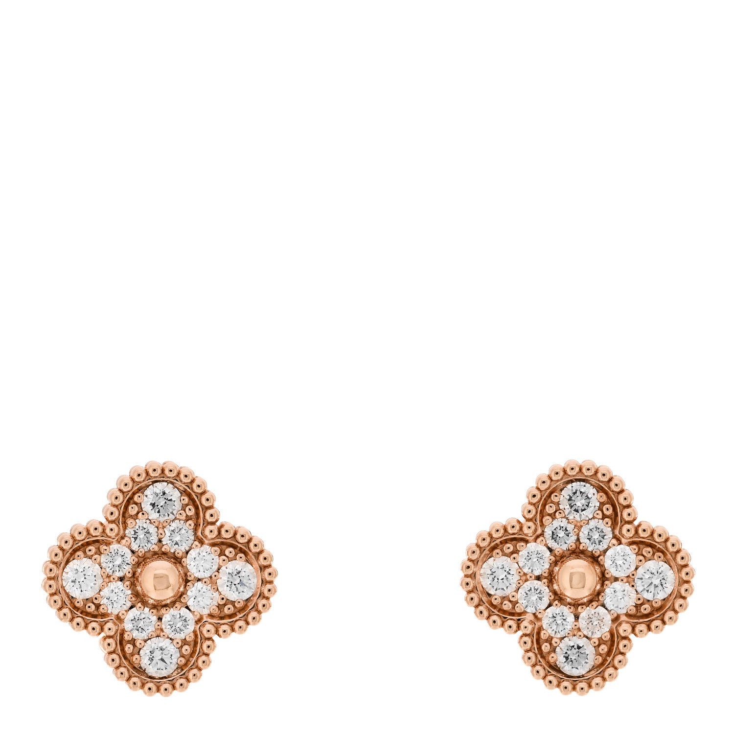 Van Cleef & Arpels 18K Rose Gold Diamond Vintage Alhambra Earrings 1 of 6