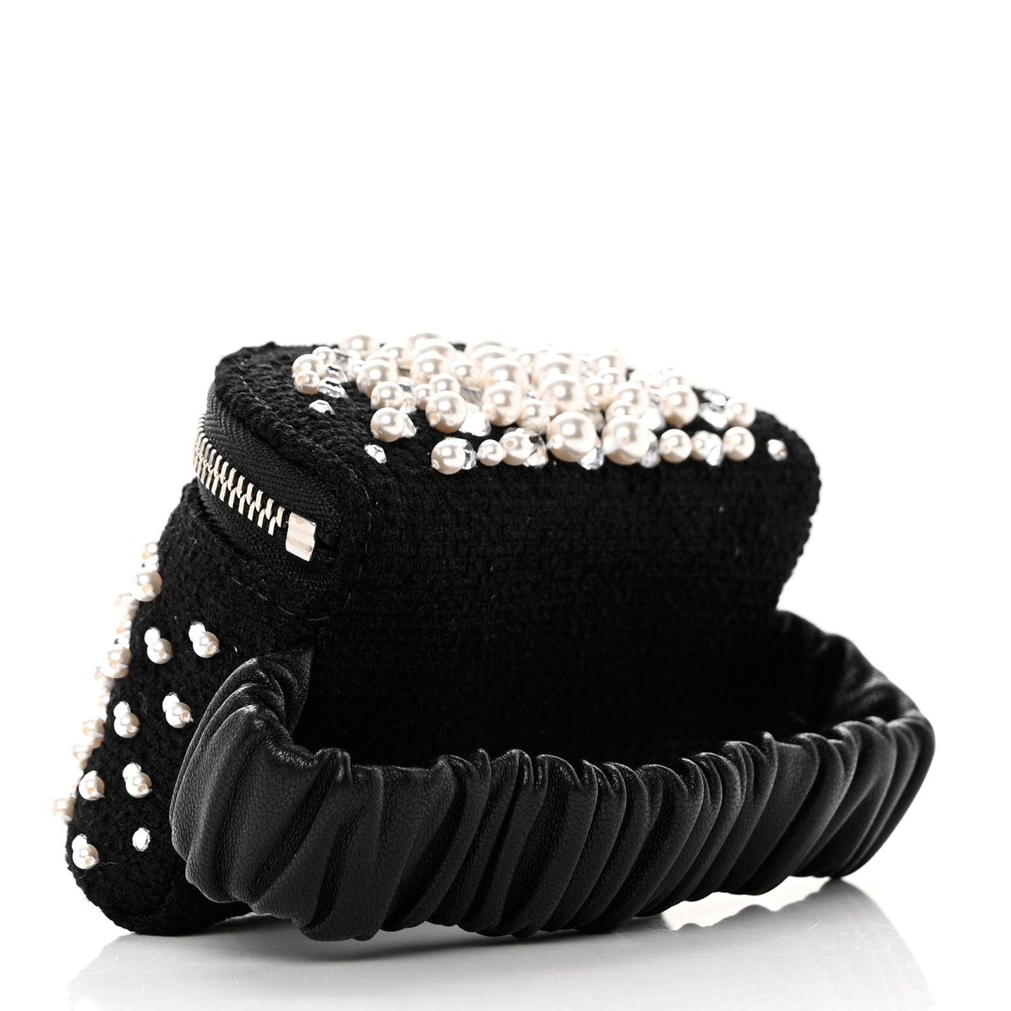 Tweed Pearl Lambskin Quilted Arm Coin Purse Black