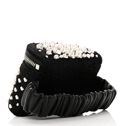 Chanel Tweed Pearl Lambskin Quilted Arm Coin Purse Black 3 of 8