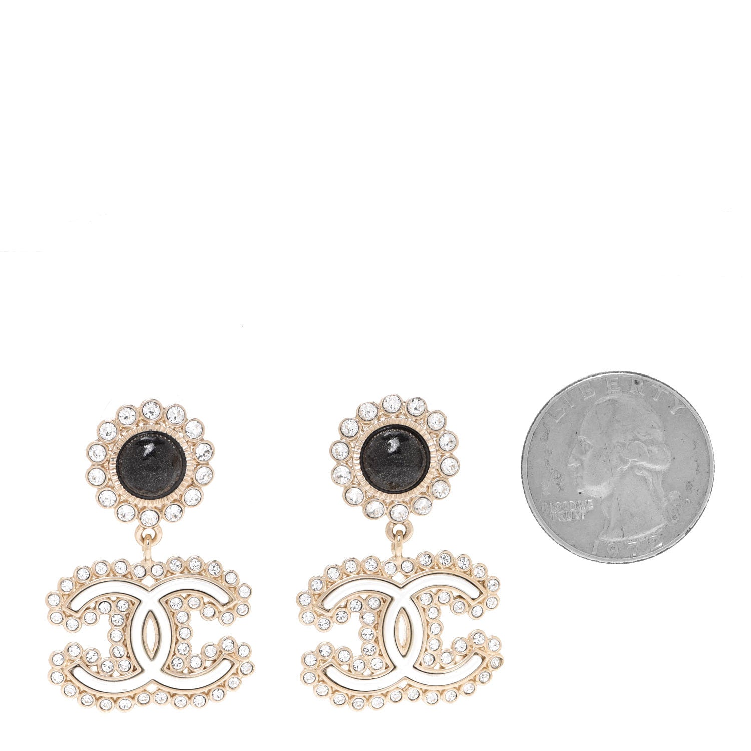 Chanel Crystal Pearl CC Drop Earrings Gold Black 2 of 5