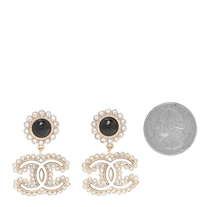 Chanel Crystal Pearl CC Drop Earrings Gold Black 2 of 5