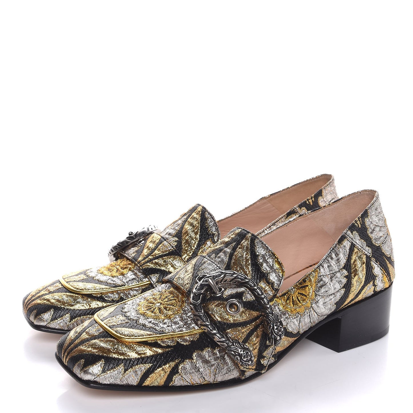 Brocade Floral Jacquard Dionysus Loafers 36 Black
