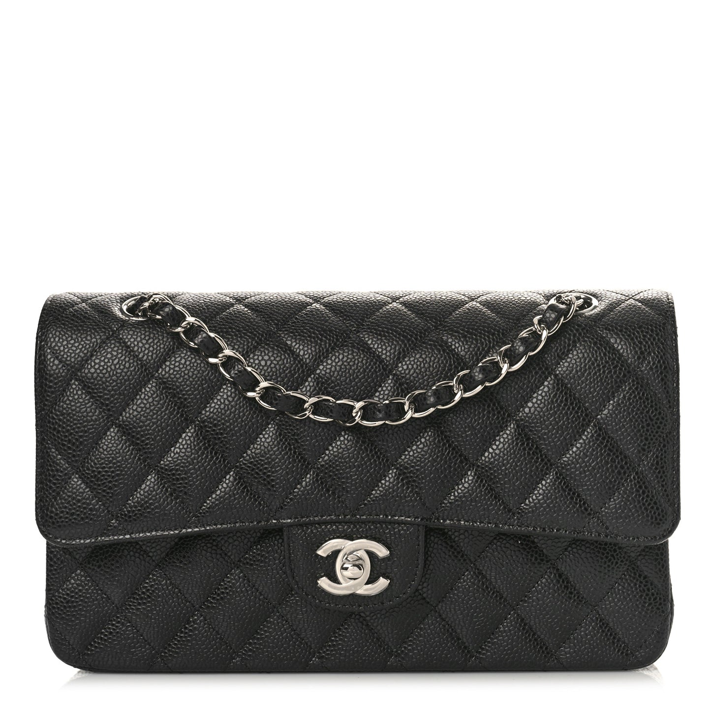 Caviar Quilted Medium Double Flap Black
