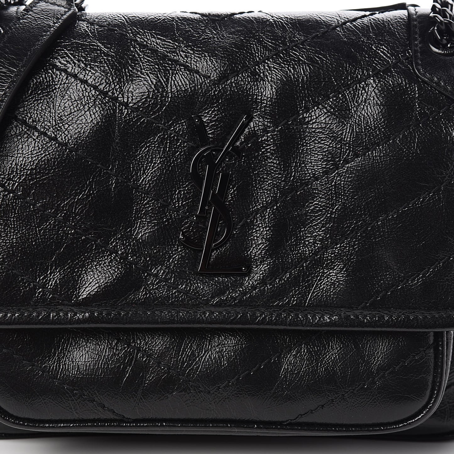 Crinkled Calfskin Matelasse Monogram Baby Niki Chain Satchel Black