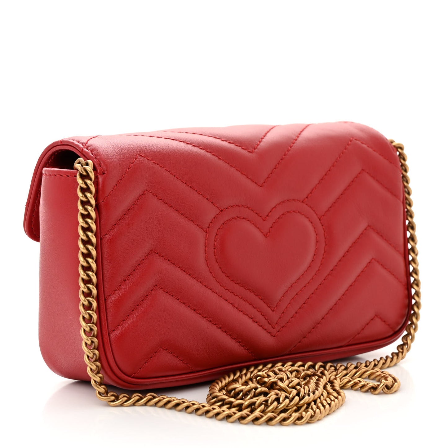 Calfskin Matelasse Super Mini GG Marmont Shoulder Bag Hibiscus Red