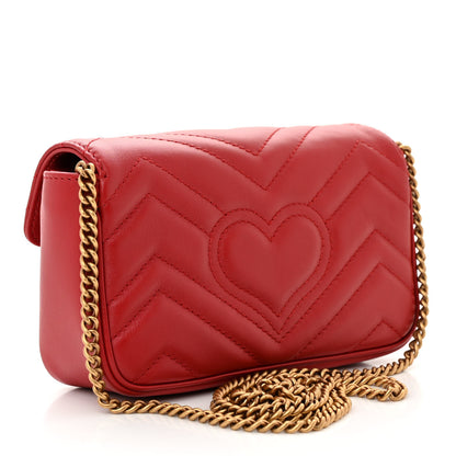 Gucci Calfskin Matelasse Super Mini GG Marmont Shoulder Bag Hibiscus Red 3 of 11