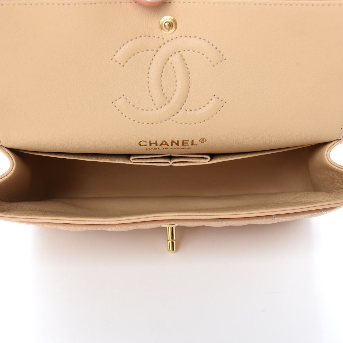 Caviar Quilted Small Double Flap Beige
