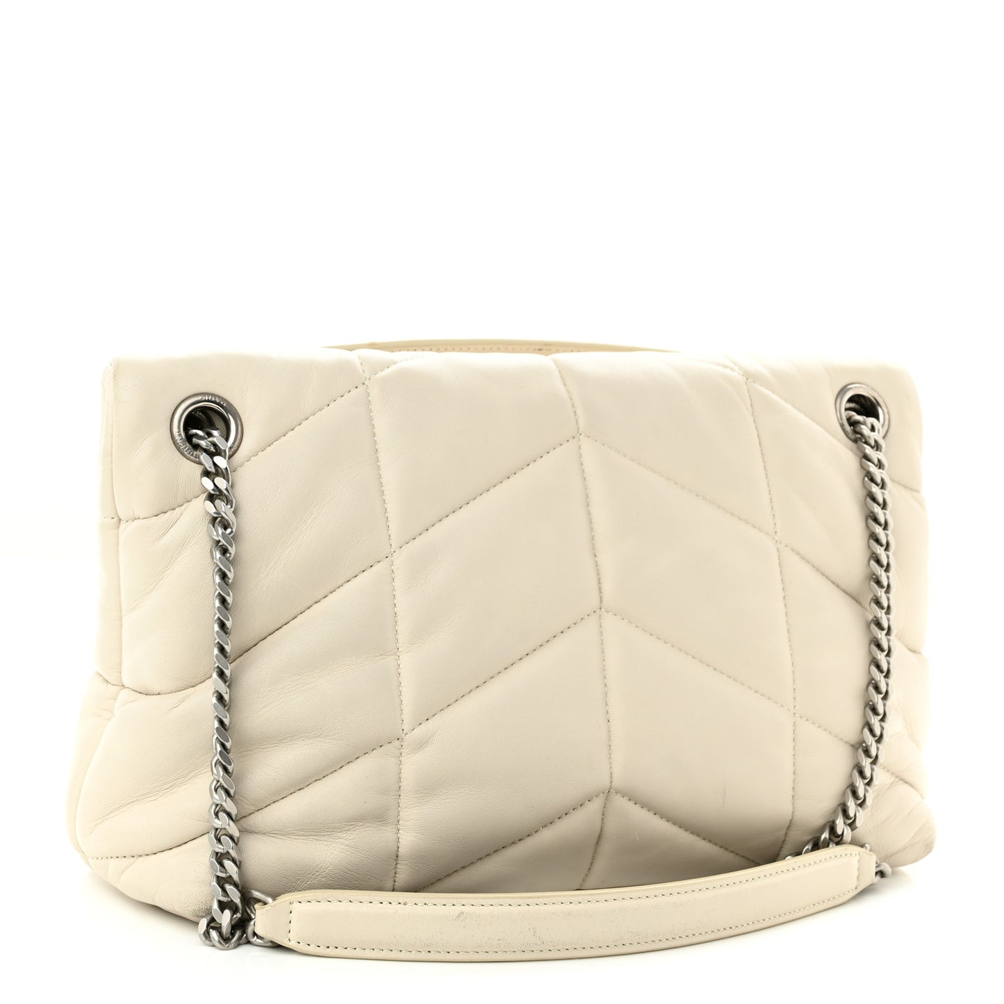 Lambskin Quilted Small Loulou Puffer Monogram Chain Satchel Blanc Vintage