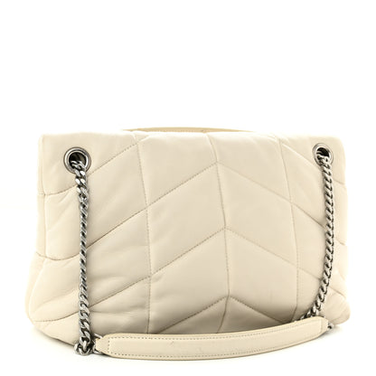 Saint Laurent Lambskin Quilted Small Loulou Puffer Monogram Chain Satchel Blanc Vintage 4 of 16