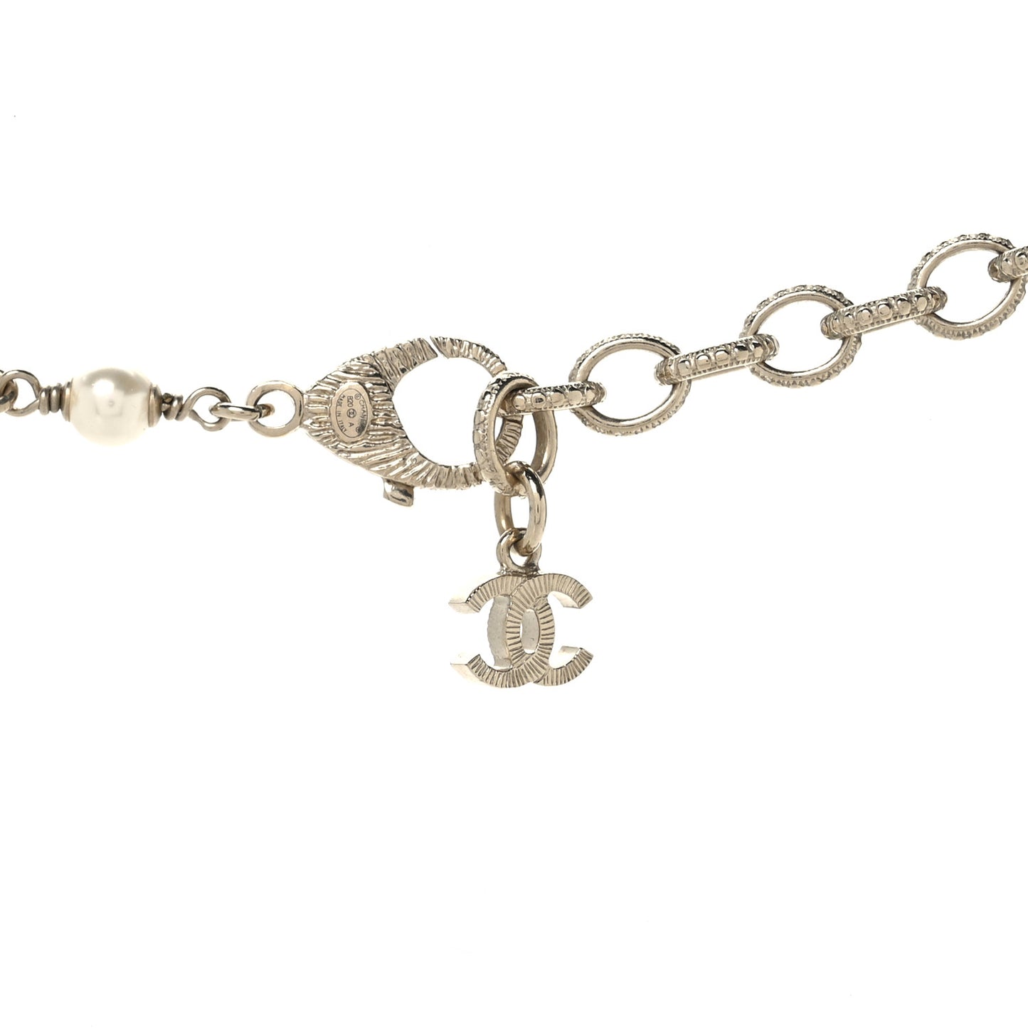 Crystal Pearl CC Long Necklace Gold