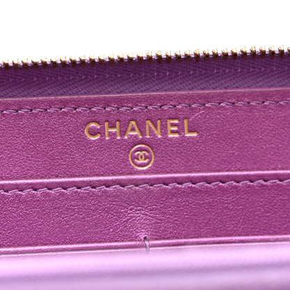 Chanel Iridescent Lambskin Quilted Large Gusset Zip Around Wallet Purple 6 of 11