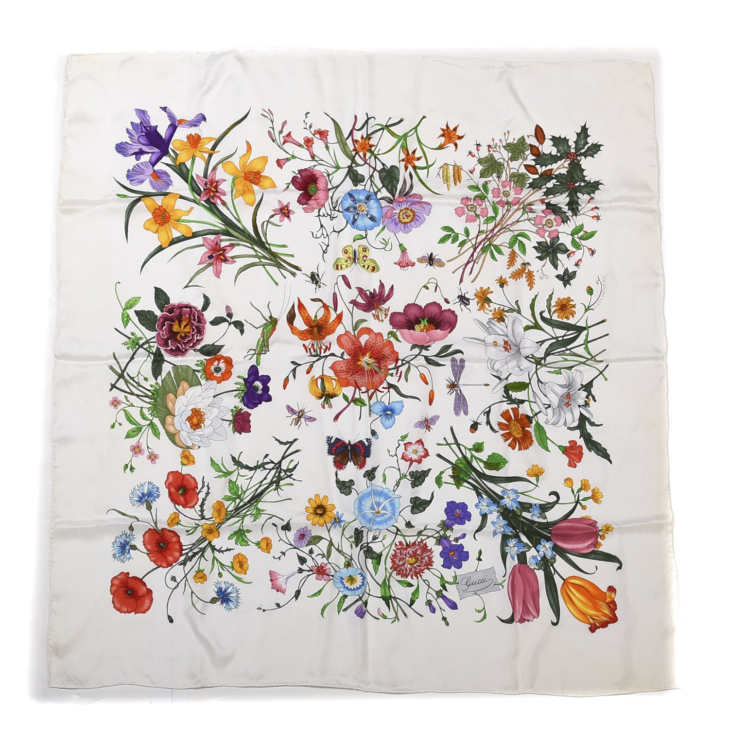 Gucci Silk Twill Flora Square Scarf White 1 of 4