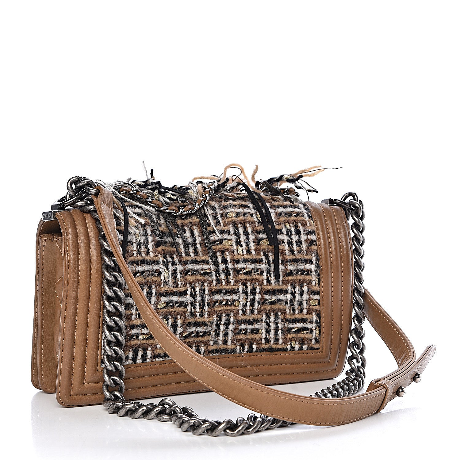 Chanel Calfskin Tweed Enchained Medium Boy Flap Brown 3 of 11