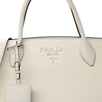 Prada Saffiano Cuir Calfskin Medium Monochrome Top Handle Tote White 6 of 9