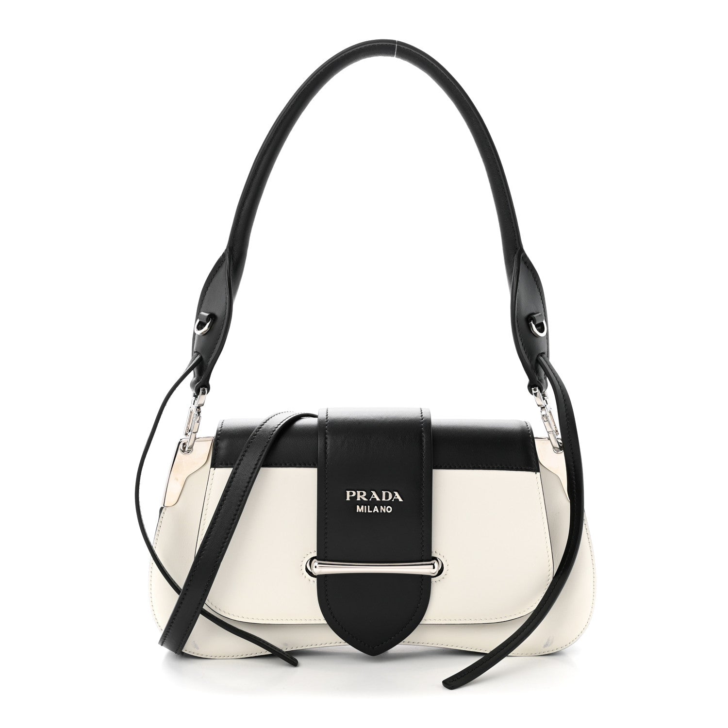 Prada City Calfskin Small Sidonie Shoulder Bag White Black 1 of 11