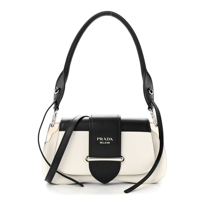 Prada City Calfskin Small Sidonie Shoulder Bag White Black 1 of 11