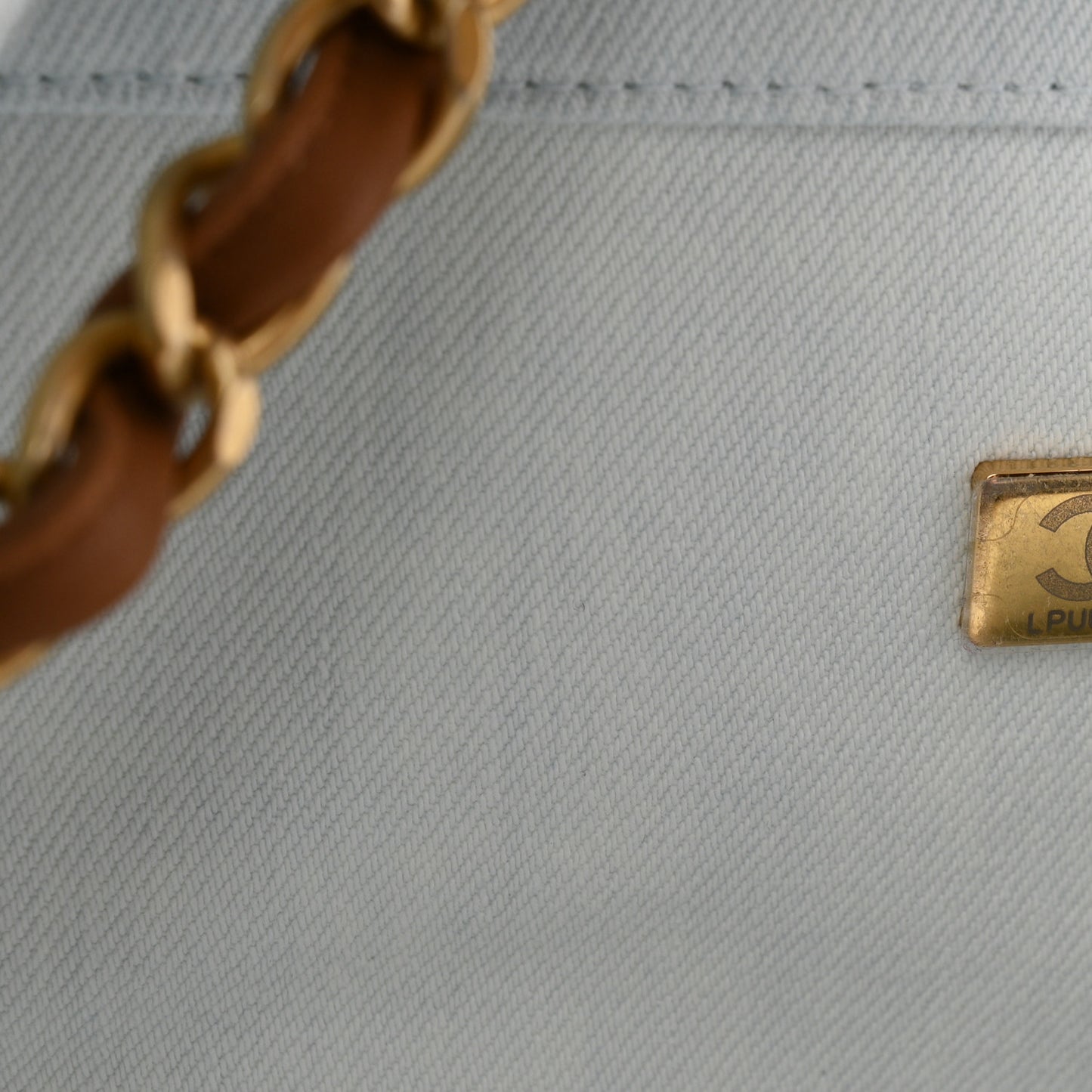 Denim Calfskin Quilted Coco Beach Small Shopping Tote Light Blue Brown