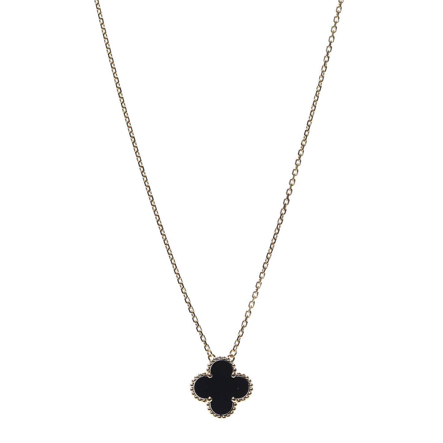 18K Yellow Gold Black Onyx Vintage Alhambra Pendant Necklace