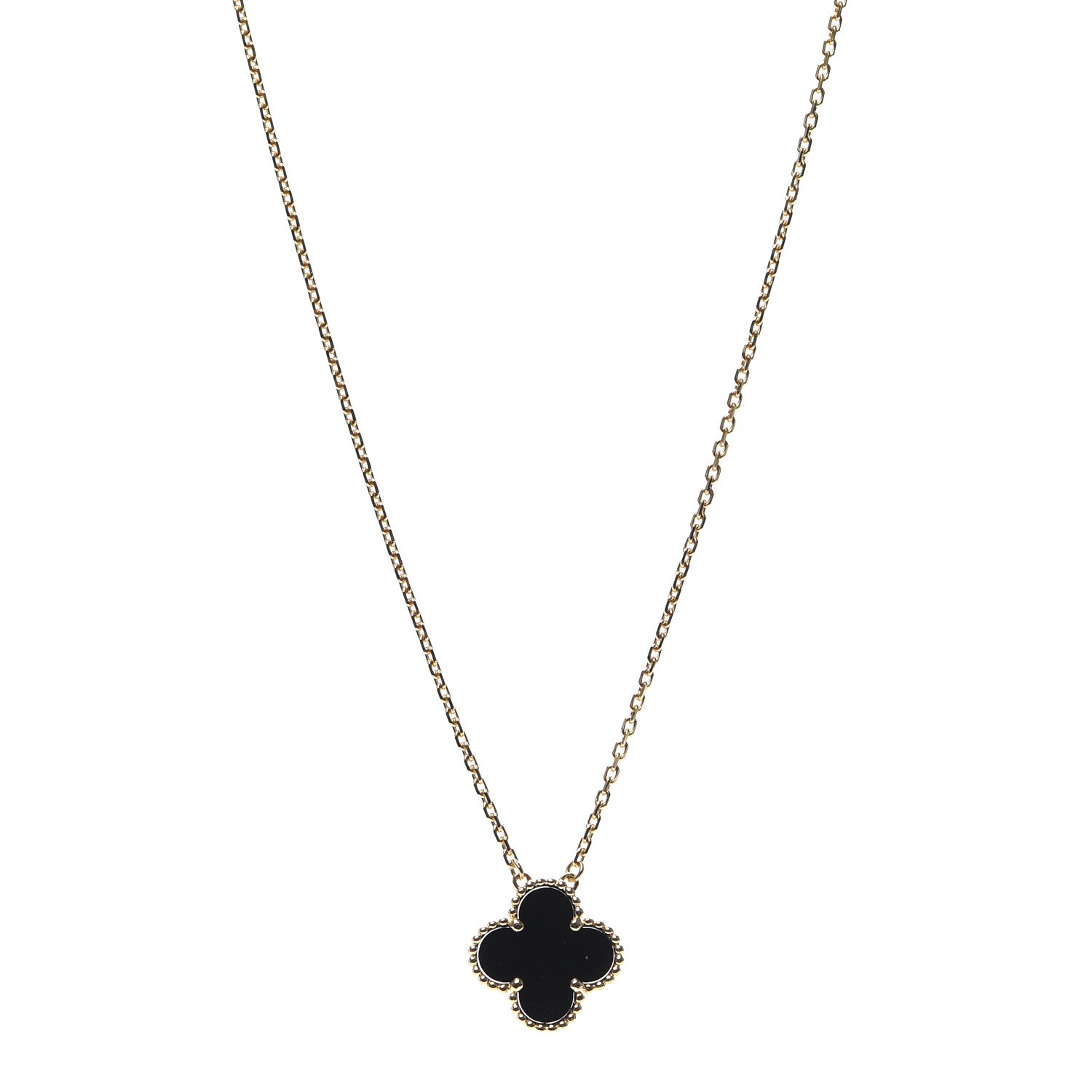 Van Cleef & Arpels 18K Yellow Gold Black Onyx Vintage Alhambra Pendant Necklace 1 of 7