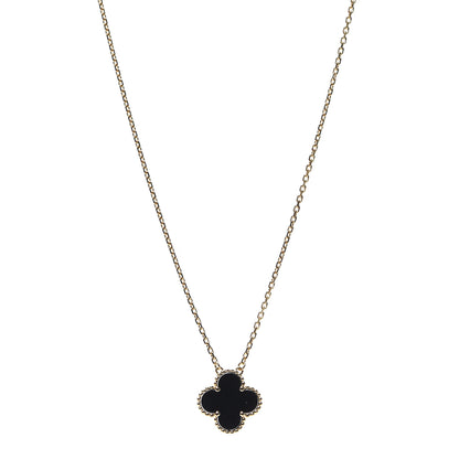 Van Cleef & Arpels 18K Yellow Gold Black Onyx Vintage Alhambra Pendant Necklace 1 of 7