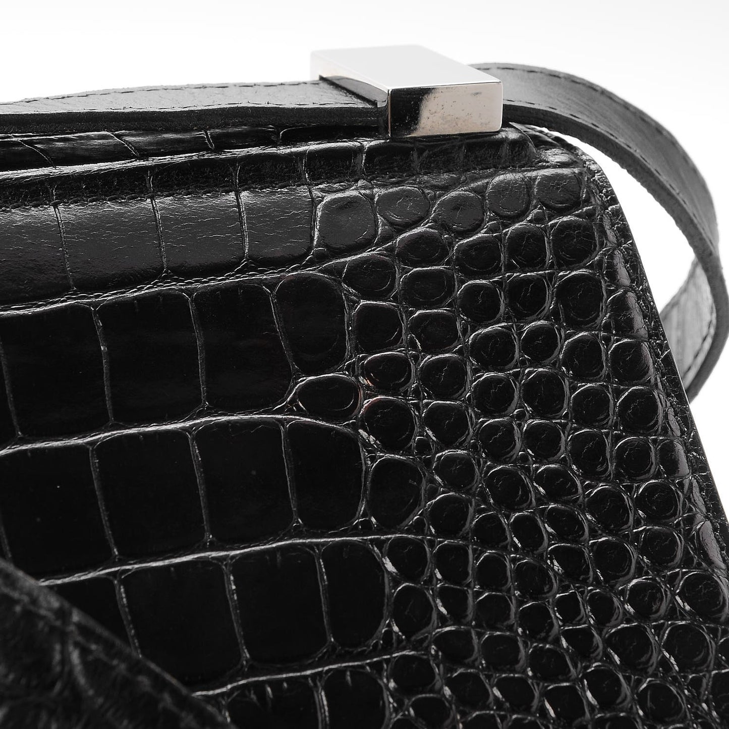 Calfskin Crocodile Embossed Medium Pandora Box Crossbody Bag Black