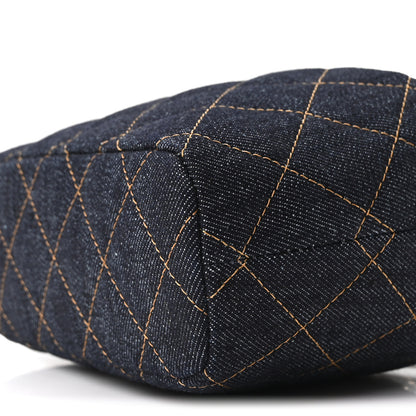 Chanel Denim Quilted Hobo Clutch With Chain Dark Blue Orange 9 of 10