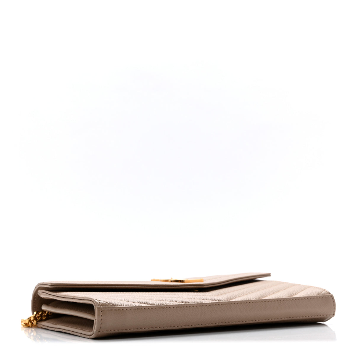 Saint Laurent Grain De Poudre Matelasse Chevron Monogram Chain Wallet Dark Beige 4 of 14