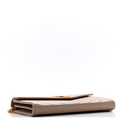 Saint Laurent Grain De Poudre Matelasse Chevron Monogram Chain Wallet Dark Beige 4 of 14