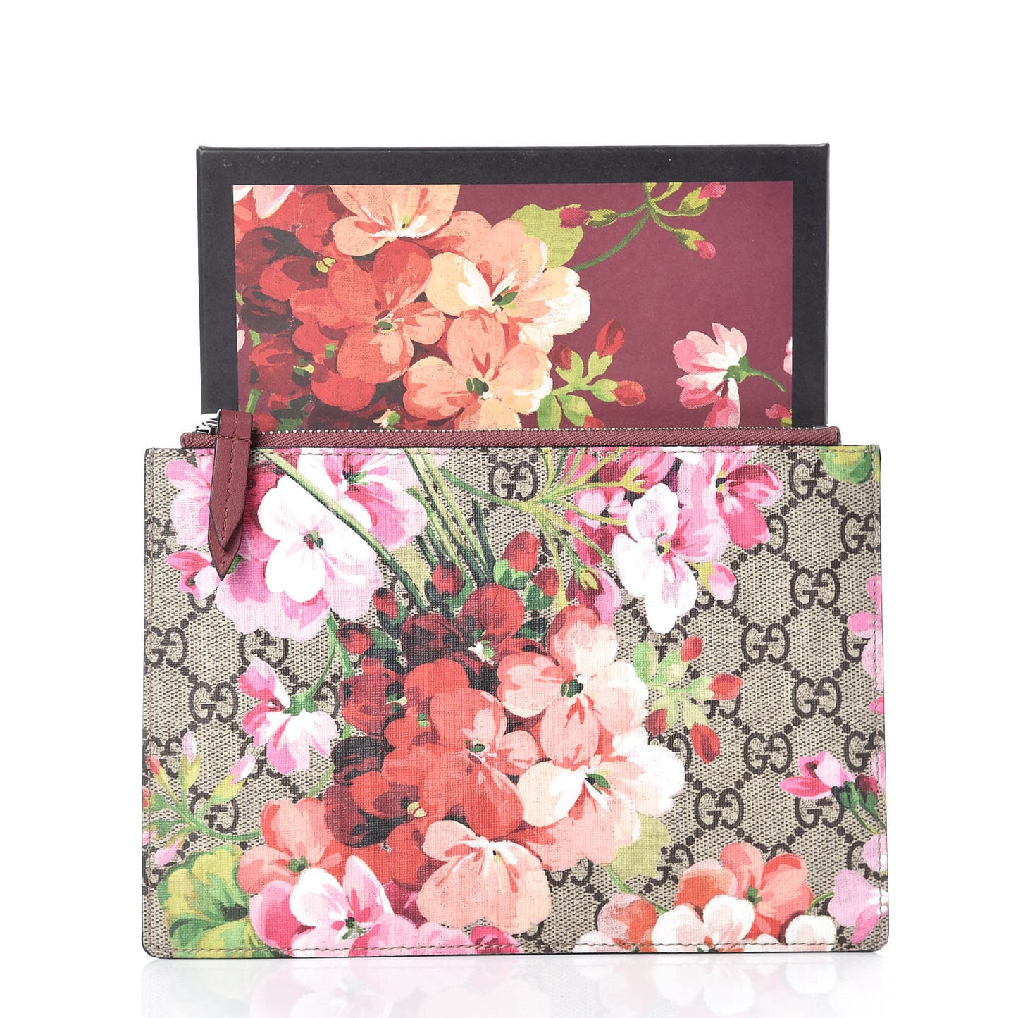 GG Supreme Monogram Blooms Small Zip Pouch Beige Multicolor Dry Rose