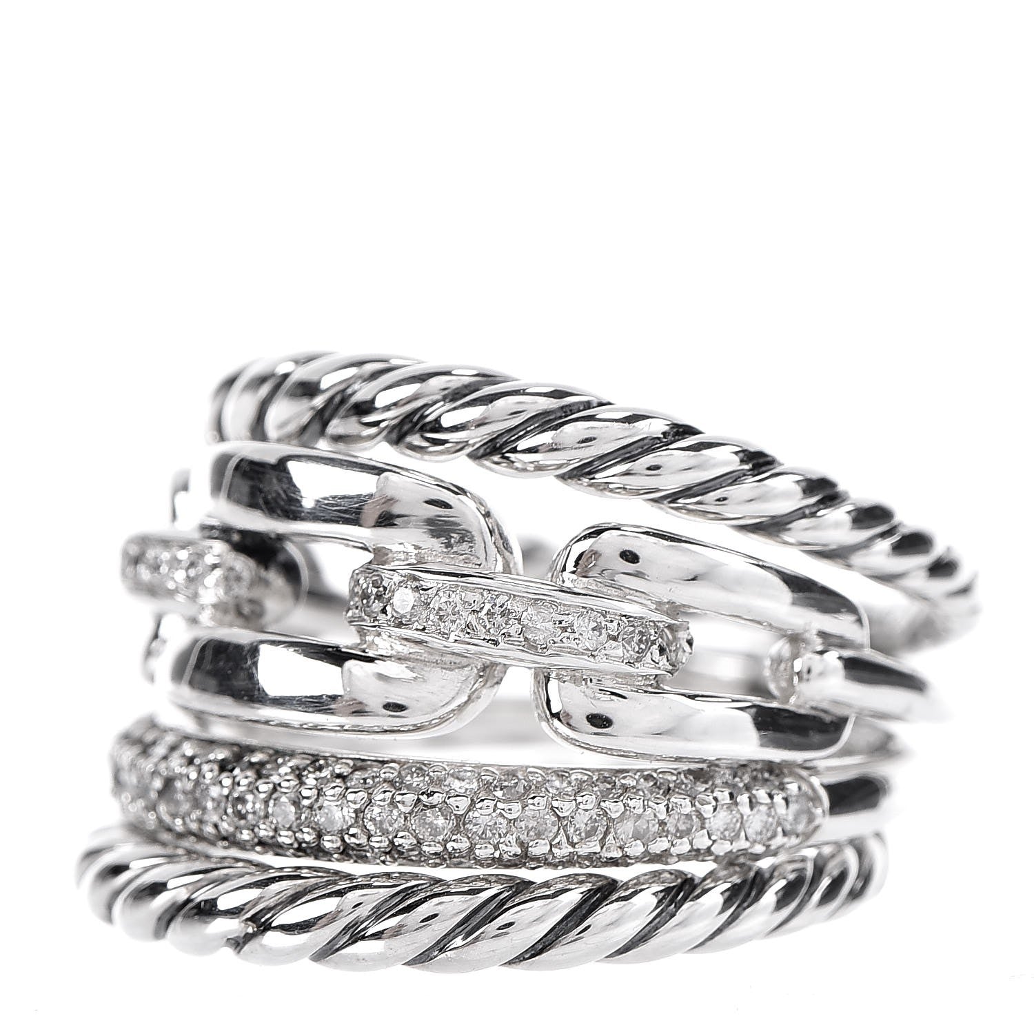 David Yurman Sterling Silver Diamond Wellesley Link 4 Row Ring 53.5 6.5 4 of 5