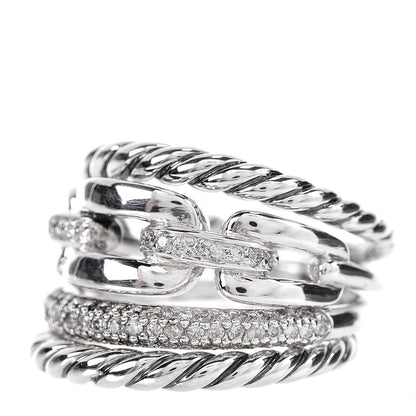 David Yurman Sterling Silver Diamond Wellesley Link 4 Row Ring 53.5 6.5 4 of 5
