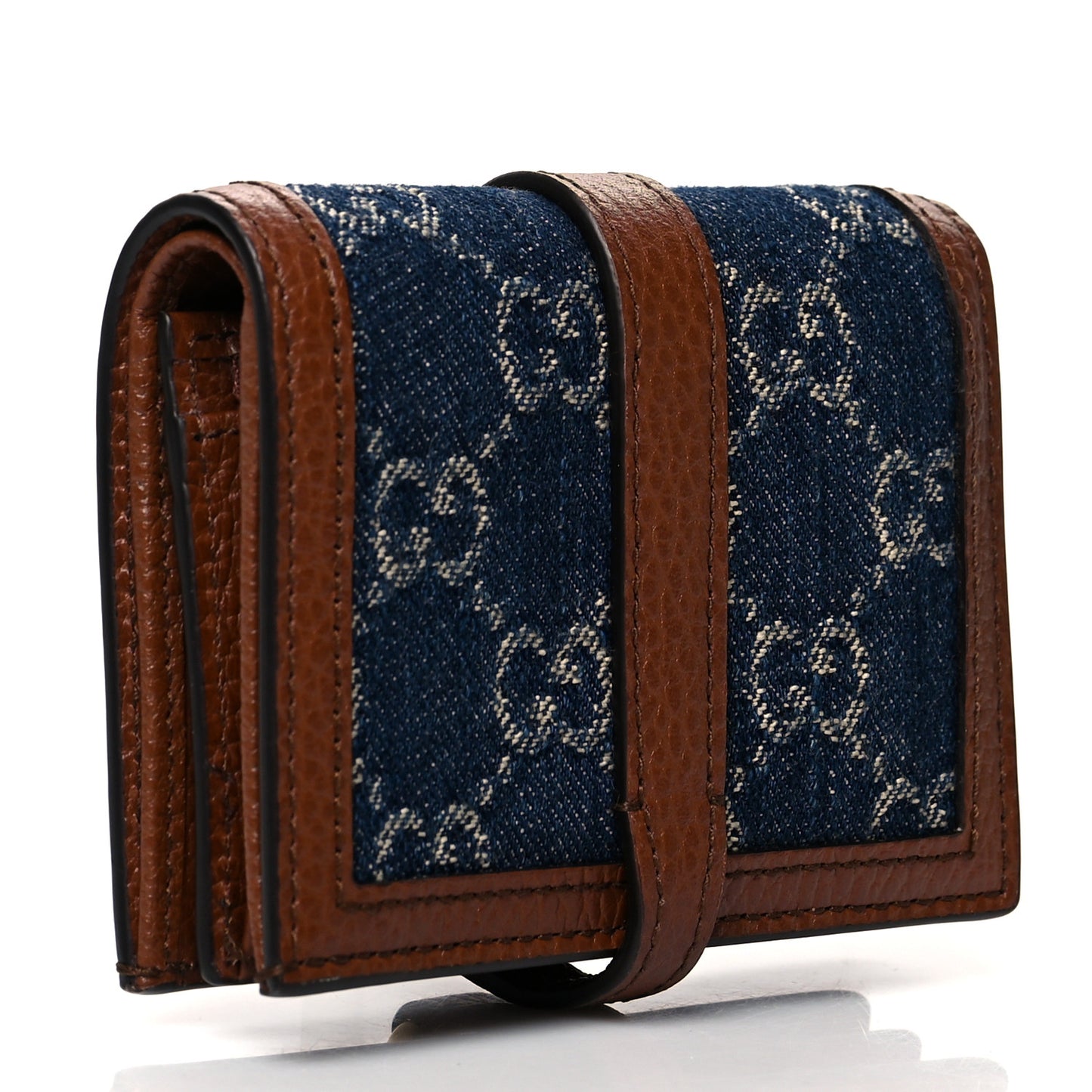 New Denim GG Monogram Jackie 1961 Card Case Blue Tea Cuir