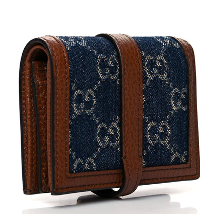 Gucci New Denim GG Monogram Jackie 1961 Card Case Blue Tea Cuir 3 of 8