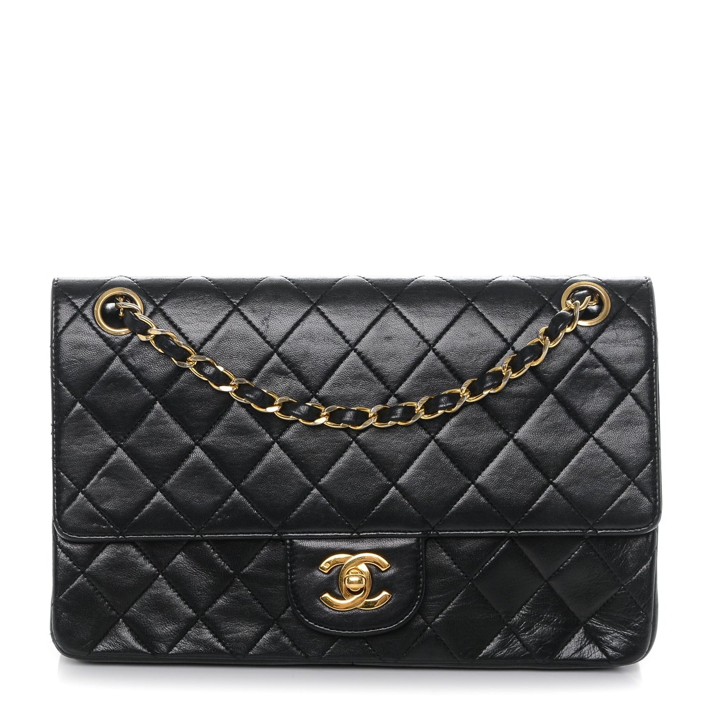 Lambskin Quilted Medium Double Flap Black
