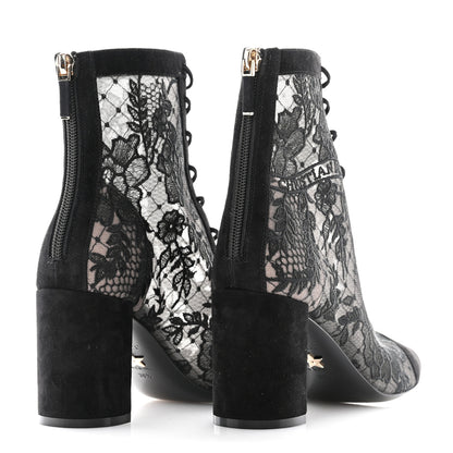 Christian Dior Suede Transparent Mesh Embroidered Roses Naughtily-D Heeled Lace Up Ankle Boots 36.5 Black 4 of 11