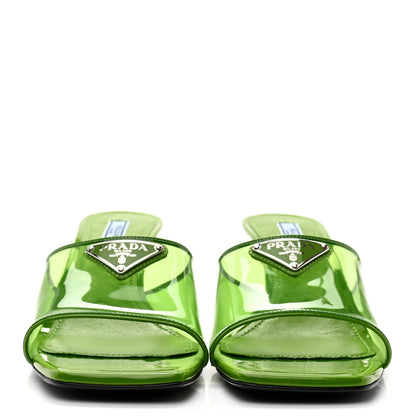 Prada Plexiglass Vernice Metal Triangle Logo 65mm Slide Sandals 38 Mela 2 of 11