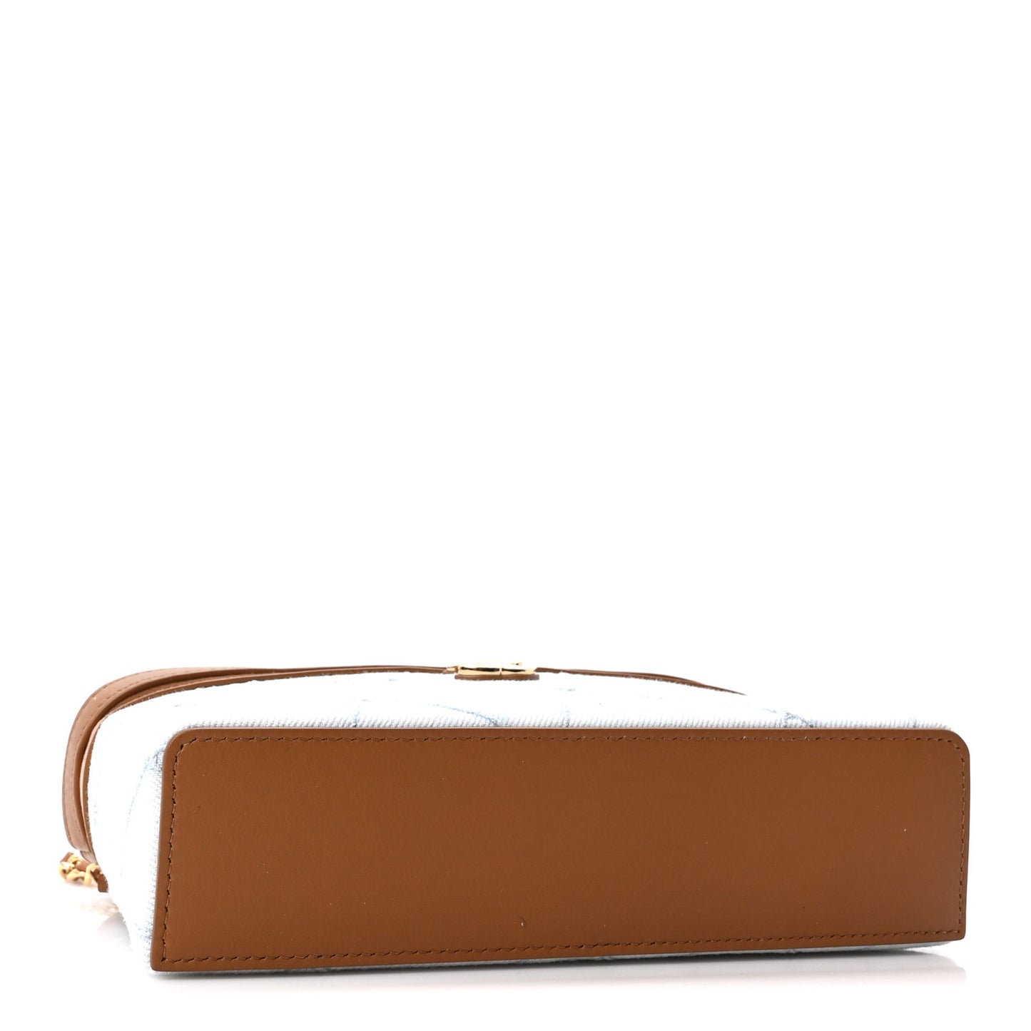 Washed Denim Calfskin Quilted Top Handle Slim Vanity Case With Chain Blue Brown