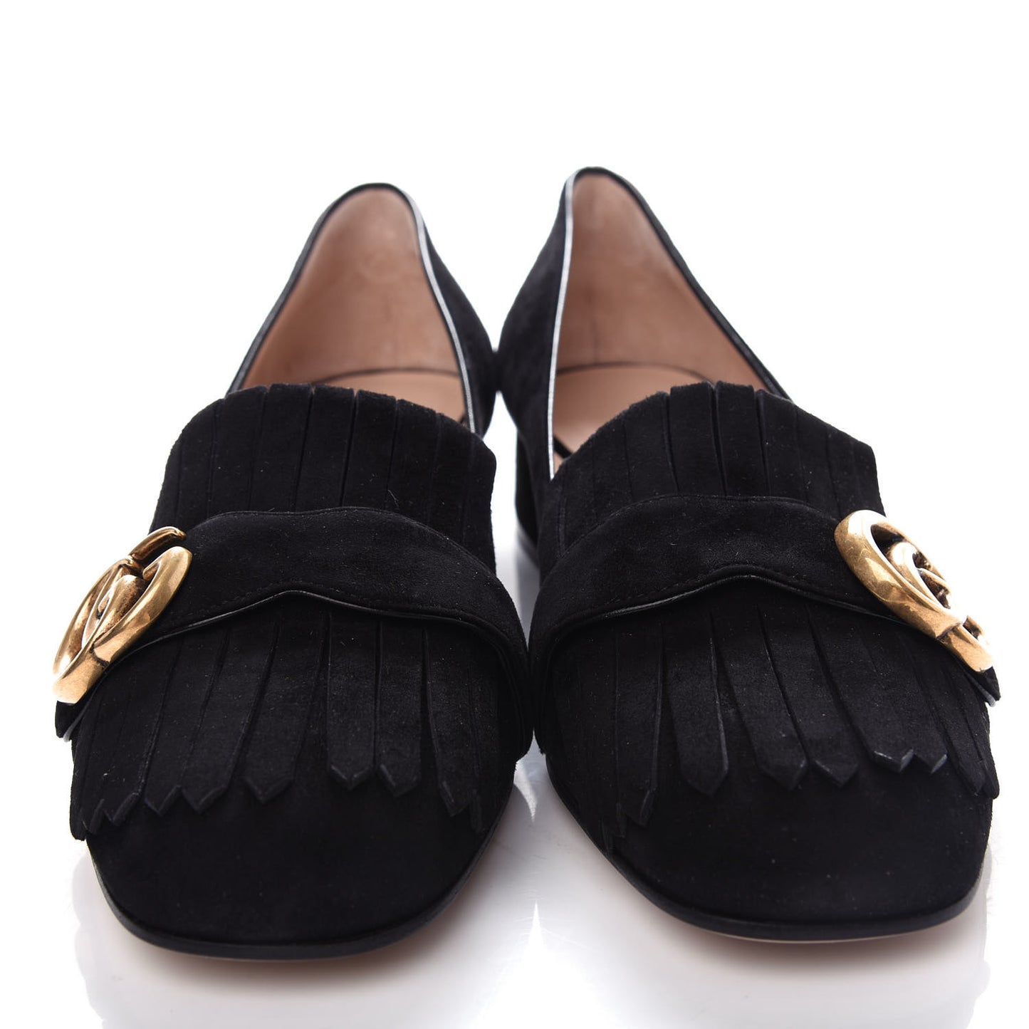 Kid Scamosciato GG Marmont Fringe 25mm Loafer Pumps 39 Black