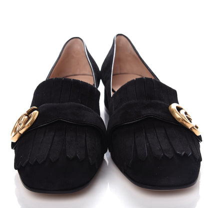 Gucci Kid Scamosciato GG Marmont Fringe 25mm Loafer Pumps 39 Black 5 of 11