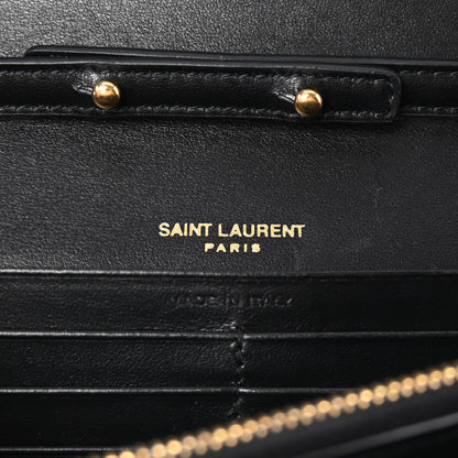 Saint Laurent Calfskin Crocodile Embossed Cassandre Wallet On Chain WOC Black 6 of 10