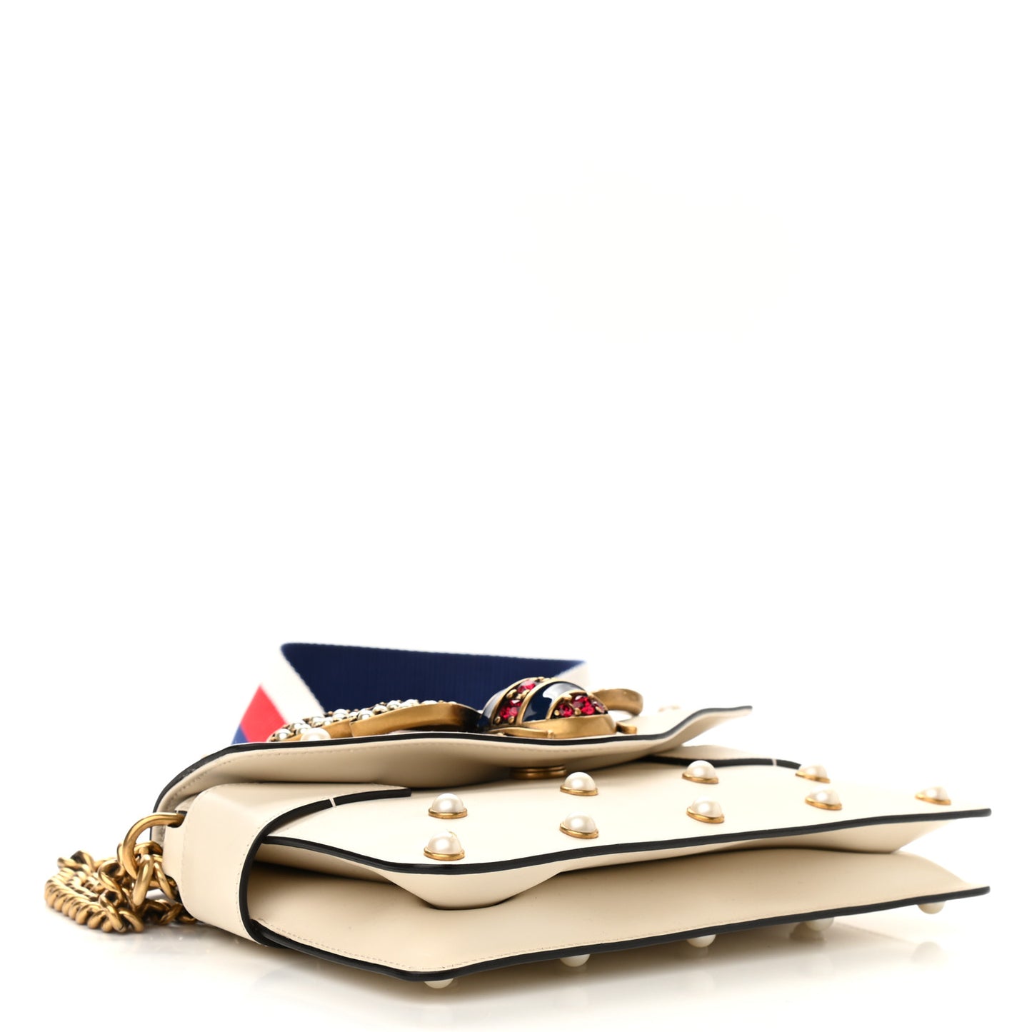 Nappa Pearl Studded Mini Queen Margaret Broadway Shoulder Bag Mystic White