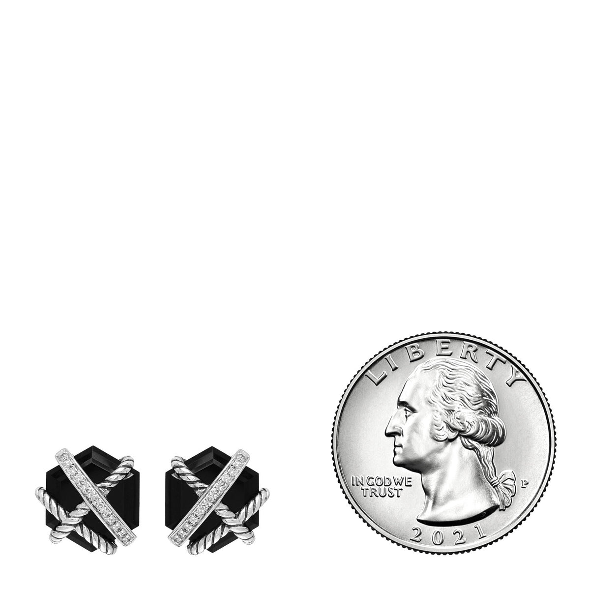 David Yurman Sterling Silver Diamond Black Onyx 11mm Cable Wrap Earrings 2 of 4
