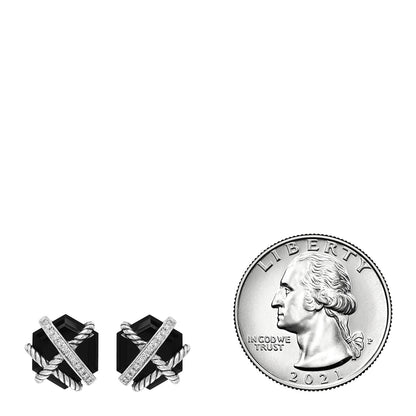 David Yurman Sterling Silver Diamond Black Onyx 11mm Cable Wrap Earrings 2 of 4