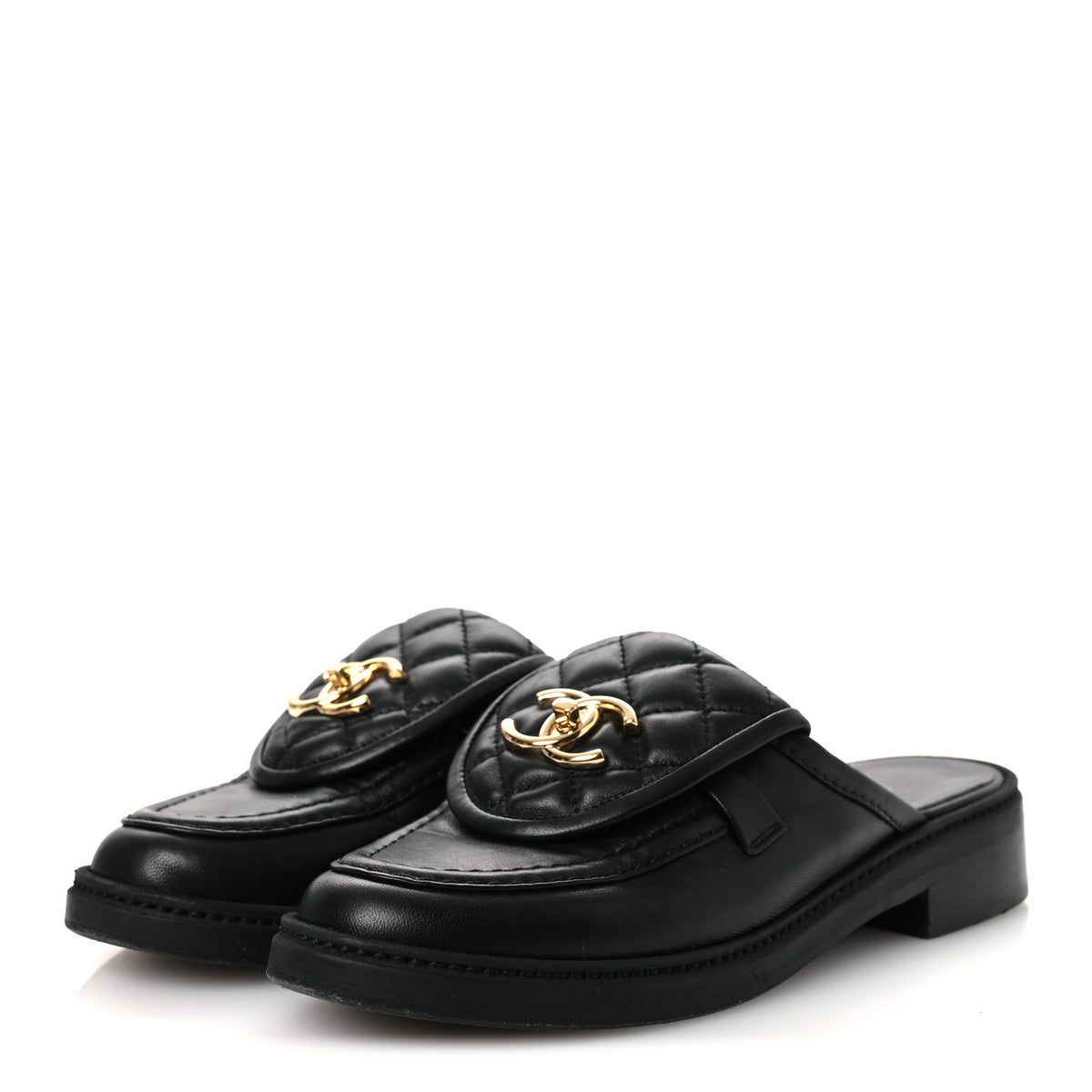 Lambskin Quilted CC Turnlock Mules 36.5 Black