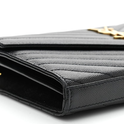 Saint Laurent Grain De Poudre Matelasse Chevron Monogram Chain Wallet Black 9 of 10
