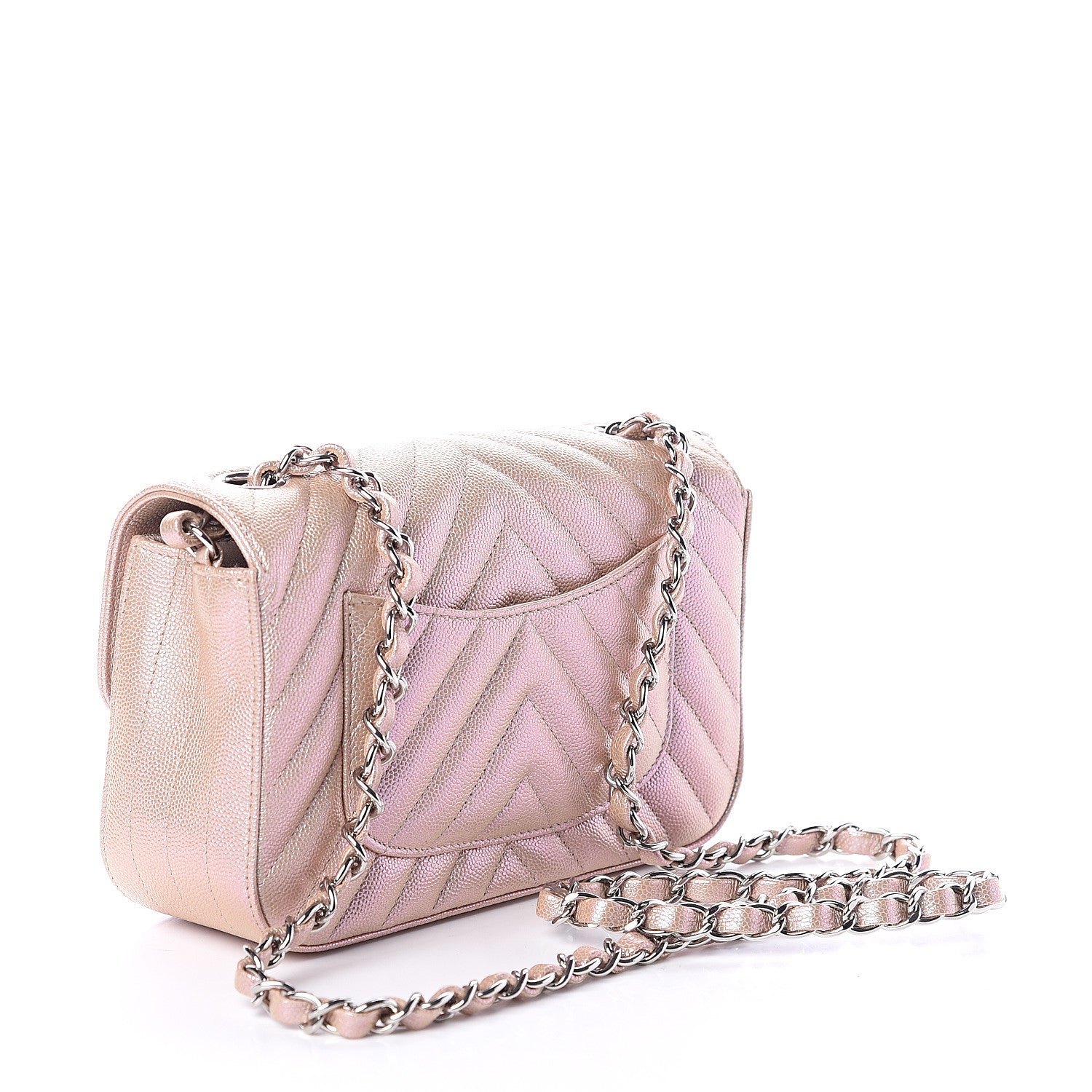 Chanel Iridescent Caviar Chevron Quilted Mini Rectangular Flap Light Gold 2 of 8