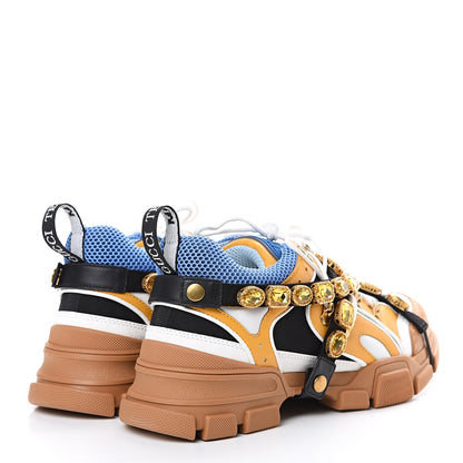 Gucci X SEGA Nylon Calfskin Suede Removable Crystals Mens Flashtrek Sneakers 8.5 Black Great White Crop 4 of 8